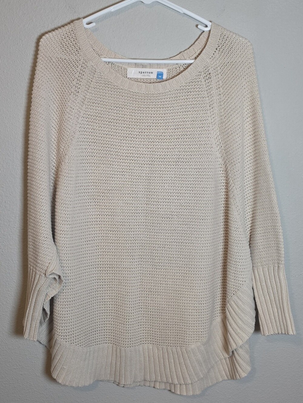 ​Anthropologie Sparrow Sweeping Stitches Poncho Medium Beige Oversized Boho Knit